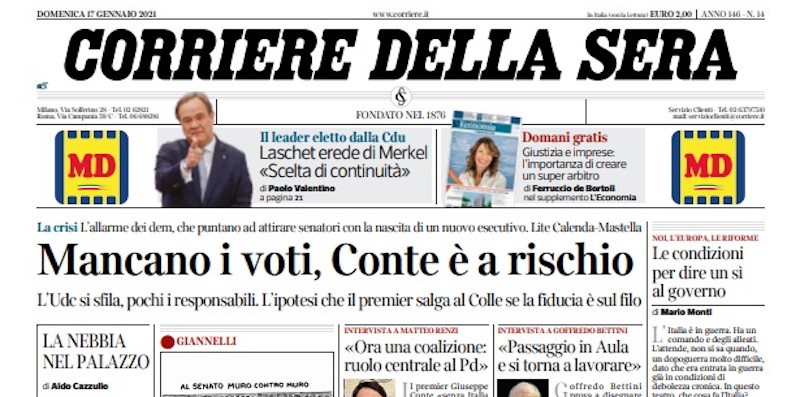 Le prime pagine di domenica 17 gennaio 2021