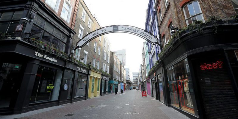 Carnaby Street, una delle vie più note di Londra, deserta, lo scorso 6 gennaio 2021. (Chris Jackson/ Getty Images)