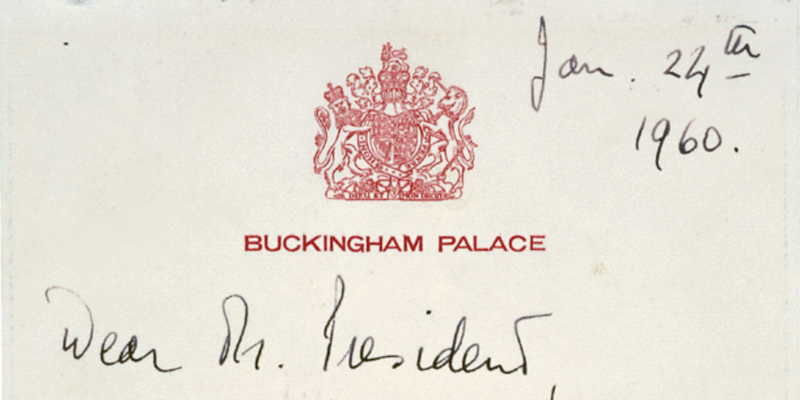 L'intestazione della ricetta inviata dalla regina Elisabetta a Eisenhower nel 1960 (National Archives and Records Administration)