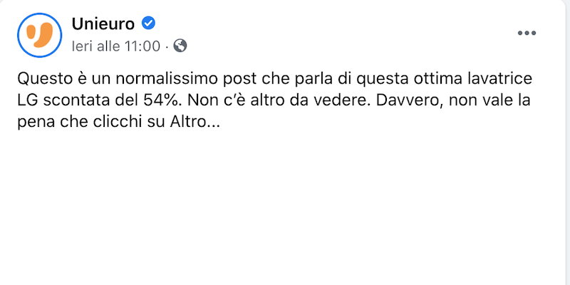 Il post di Unieuro (Facebook)