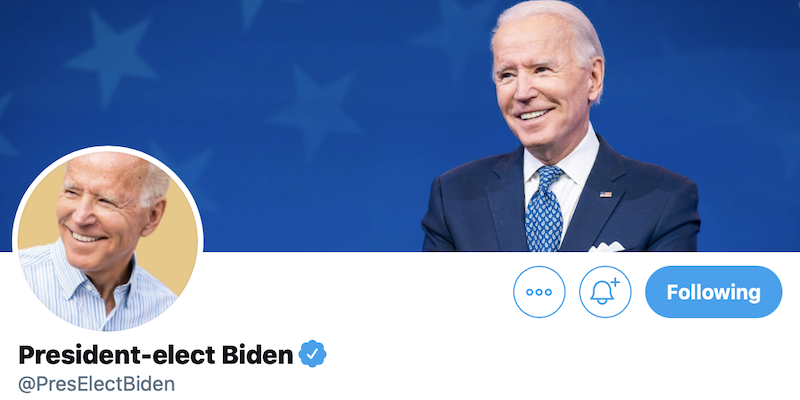 L'account ufficiale del presidente eletto degli Stati Uniti Joe Biden