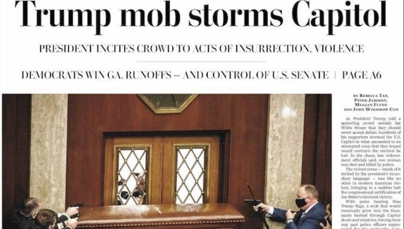 Le prime pagine dei giornali americani sull’attacco al Congresso