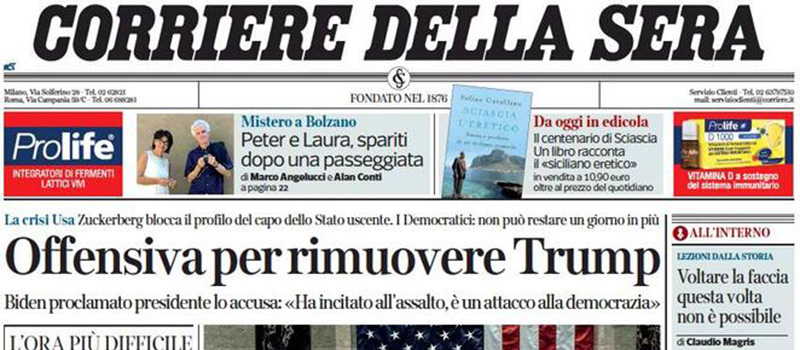 Le prime pagine di venerdì 8 gennaio 2021