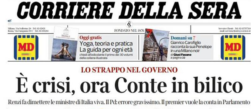 Le prime pagine di giovedì 14 gennaio 2021