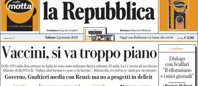 Le prime pagine di sabato 2 gennaio 2021