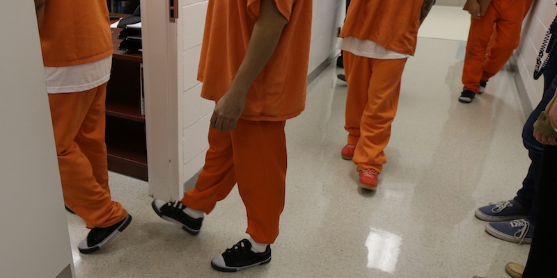Carcerati nel Northwest Detention Center di Tacoma, nello stato di Washington, il 21 giugno 2017; è una prigione gestita dalla società GEO Group (AP Photo/Ted S. Warren, La Presse)