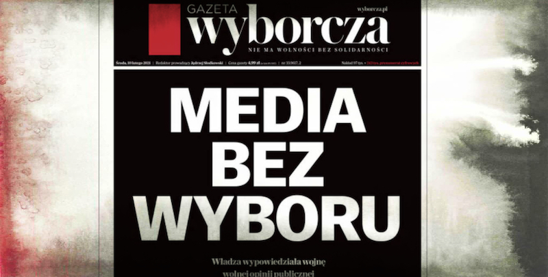 La prima pagina della Gazeta Wyborcza, il 10 febbraio