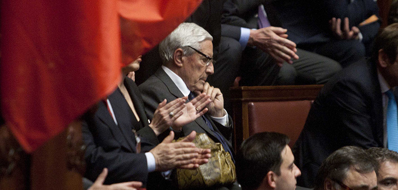 Franco Marini alla Camera durante il discorso di insediamento del Presidente della Repubblica Giorgio Napolitano, il 22 aprile 2013 (Mauro Scrobogna/LaPresse)