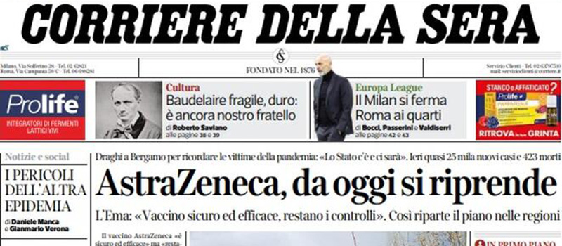 Le prime pagine di venerdì 19 marzo 2021