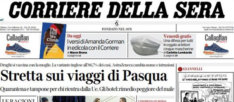 Le prime pagine di mercoledì 31 marzo 2021