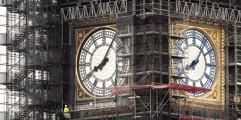 La torre dell'orologio in ristrutturazione (UK Parliament)