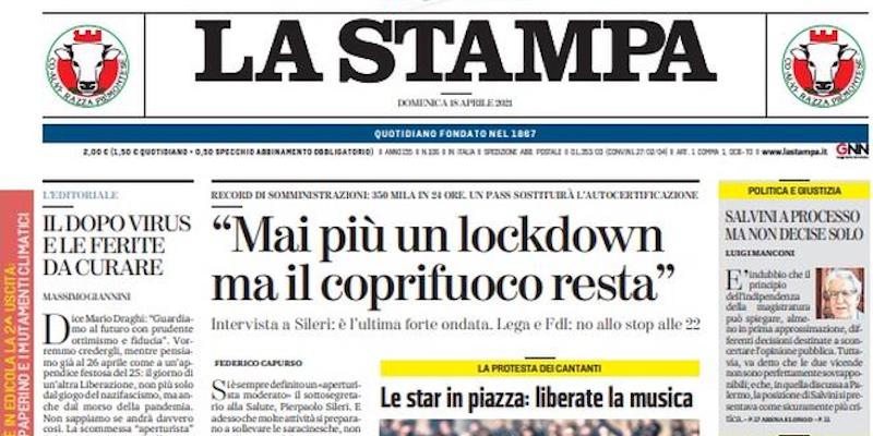 La prima pagina della Stampa