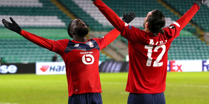 Jonathan Ikone e Yusuf Yazici del Lille esultano per un gol segnato al Celtic in Europa League (Ian MacNicol/Getty Images)