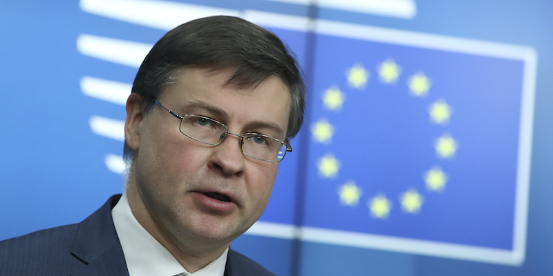 Il commissario europeo al Commercio Valdis Dombrovskis (Yves Herman/Pool Photo via AP)