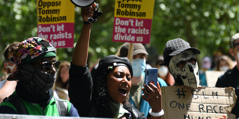Sasha Johnson, al centro, durante una protesta ad Hyde Park, a Londra (AP Photo/Alberto Pezzali, File)