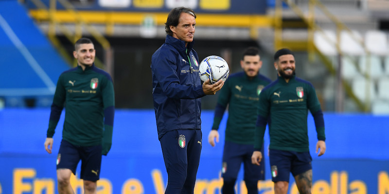 Roberto Mancini in allenamento con la Nazionale al Tardini di Parma (Claudio Villa/Getty Images)