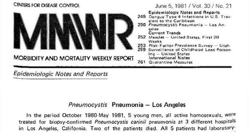 L'intestazione del Morbidity and Mortality Weekly Report dei Centers for Disease Control and Prevention (CDC) del 5 giugno 1981