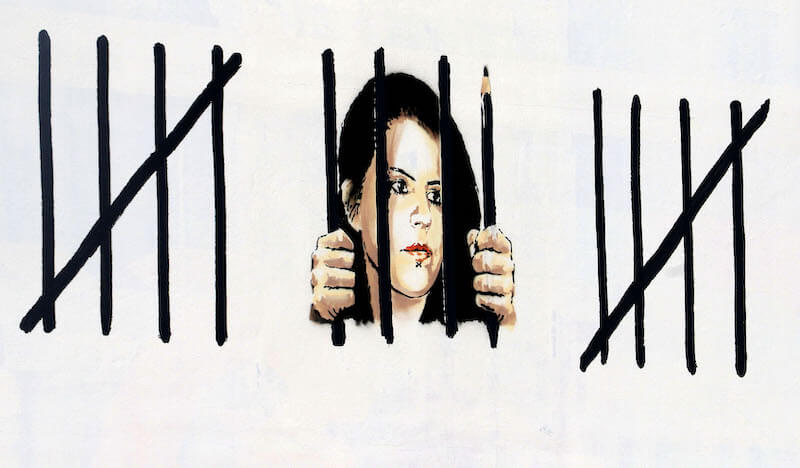 Una porzione del murale di Banksy dedicato a Zehra Doğan (© Nancy Kaszerman via ZUMA Wire, ANSA)