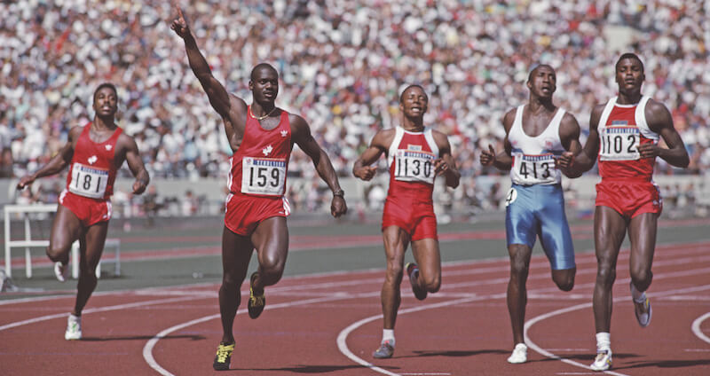La vittoria di Ben Johnson alle Olimpiadi di Seul del 1988 (Mike Powell/Allsport/Getty Images)