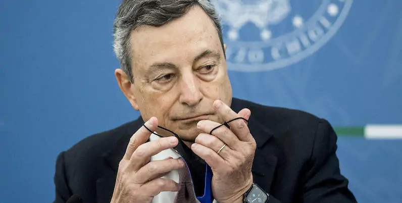 Il presidente del Consiglio Mario Draghi, durante la conferenza stampa del 22 luglio 2021 (ANSA/Roberto Monaldo)