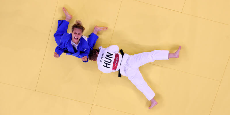 Odette Giuffrida esulta per il bronzo vinto nel judo contro l'ungherese Reka Pupp (Rob Carr/Getty Images)