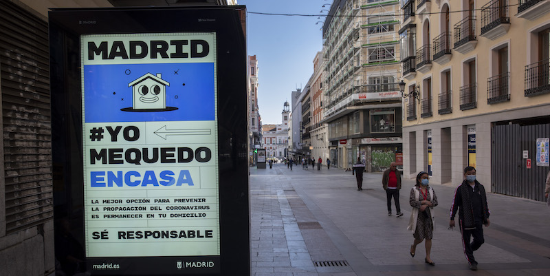 Una strada di Madrid il 14 marzo del 2020, primo giorno di lockdown in Spagna (Pablo Blazquez Dominguez/Getty Images)