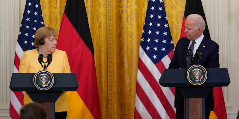 Angela Merkel e Joe Biden il 15 luglio alla Casa Bianca (AP Photo/Susan Walsh)