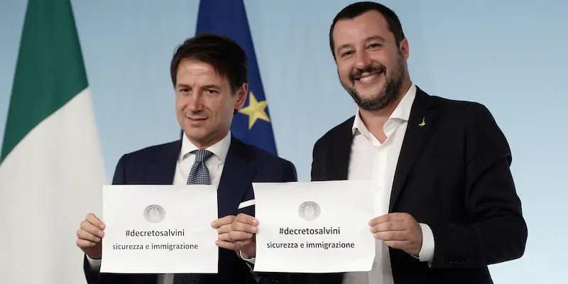 Conte e Salvini alla presentazione dei "decreti sicurezza, 24 settembre 2018 (Fabio Cimaglia / LaPresse)