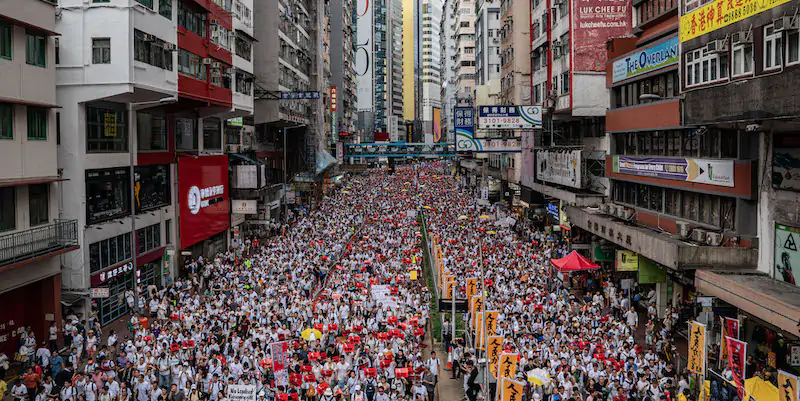 Una manifestazione di protesta a Hong Kong nel luglio del 2019 (Anthony Kwan/Getty Images)
