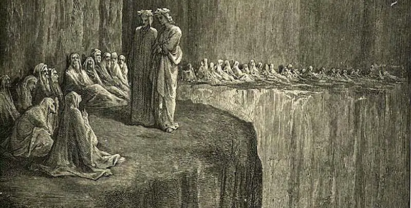 Dante e Virgilio parlano con Sapia Salvani in un'illustrazione di Gustave Doré