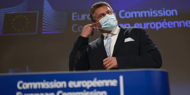 Il capo dei negoziatori europei su Brexit, il vicepresidente della Commissione Maros Sefcovic (AP Photo/Francisco Seco, Pool)