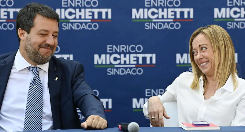Il leader della Lega Matteo Salvini (a sinistra) e la leader di Fratelli d’Italia Giorgia Meloni (a destra). (ANSA/RICCARDO ANTIMIANI)