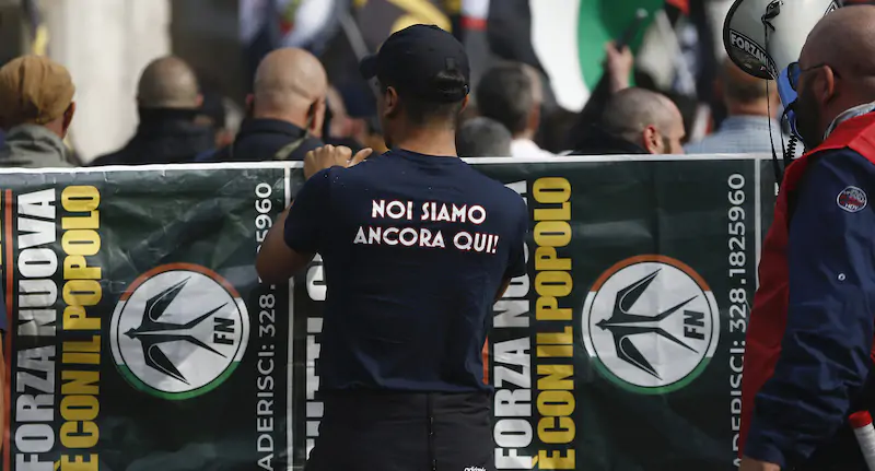 Una manifestazione di Forza Nuova contro l’antifascismo, Roma, maggio 2021 (Cecilia Fabiano/ LaPresse)