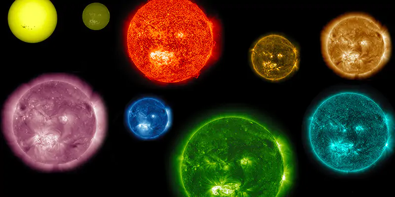 Il Sole, osservato con diversi strumenti e in falsi colori (NASA)