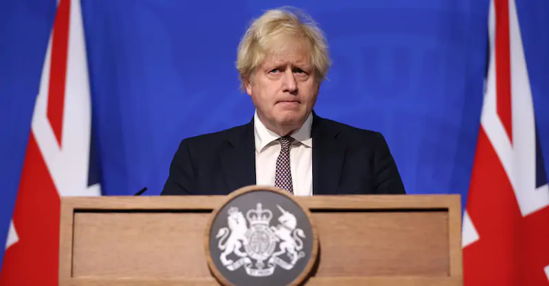 Il primo ministro britannico Boris Johnson durante l'annuncio delle nuove restrizioni (Hollie Adams - WPA Pool/Getty Images)