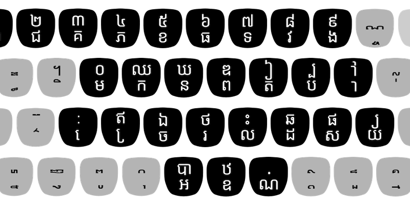 I caratteri di una macchina da scrivere in lingua khmer (Wikimedia)