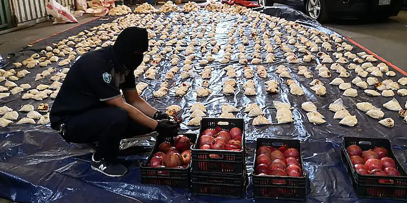 Melograni pieni di pasticche di captagon, in Arabia Saudita. (Saudi Press Agency via AP, File)