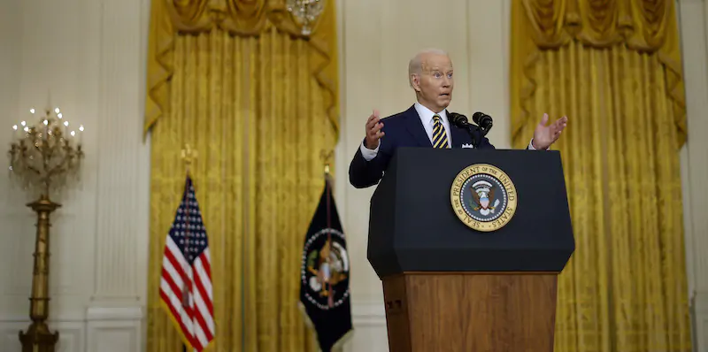 Joe Biden durante la conferenza stampa di mercoledì (Chip Somodevilla/Getty Images)