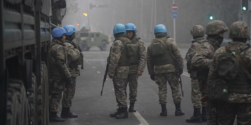What were Kazakh soldiers doing in the UN peacekeeping forces?