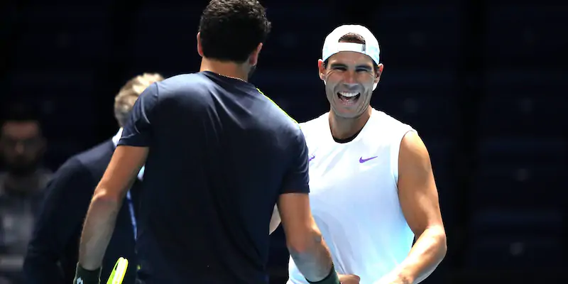 Rafael Nadal e Matteo Berrettini alle ATP Finals del 2019 a Londra (Alex Pantling/Getty Images)