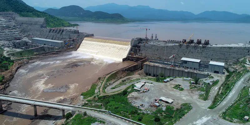 La Grand Ethiopian Renaissance Dam, una grande diga sul Nilo Azzurro in Etiopia, il 20 luglio 2020 (Yirga Mengistu/Adwa Pictures Plc/dpa, ANSA)