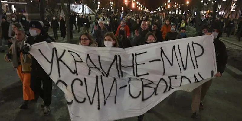 Le proteste contro l'invasione dell'Ucraina a Mosca, 24 febbraio
(AP Photo/Dmitry Serebryakov)