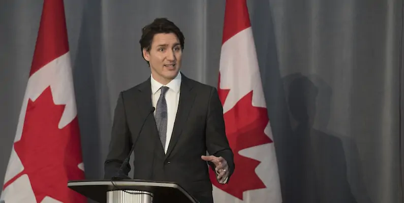 Justin Trudeau, Mississauga, Ontario, 17 marzo 2022 (Tijana Martin/The Canadian Press via AP)