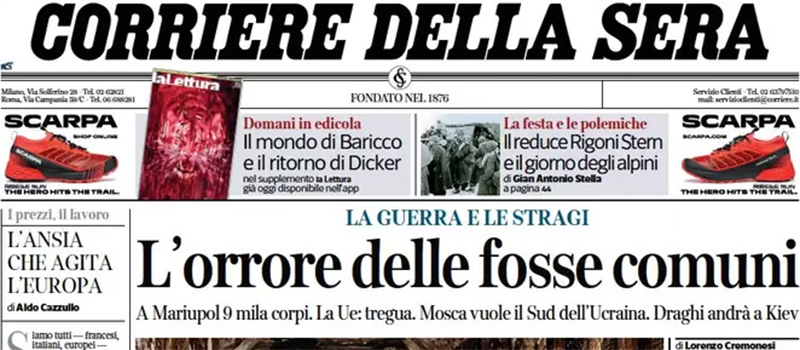 Le prime pagine di sabato 23 aprile 2022