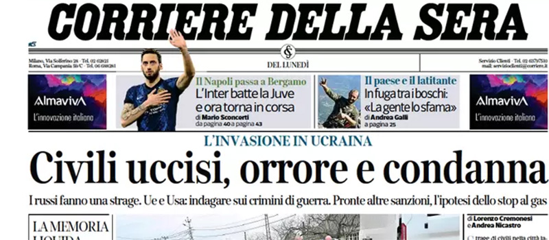 Le prime pagine di lunedì 4 aprile 2022