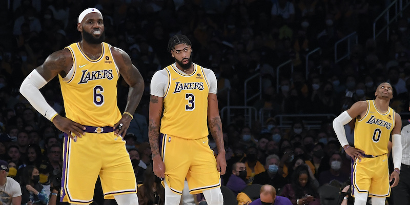 LeBron James, Anthony Davis e Russell Westbrook dei Los Angeles Lakers (Kevork Djansezian/Getty Images)