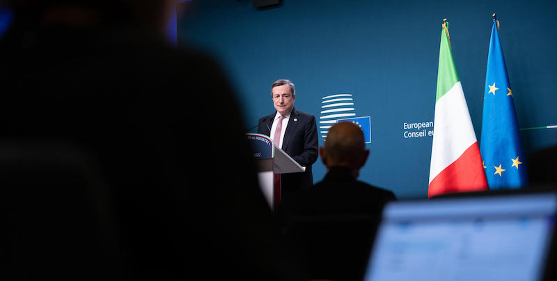Il presidente del Consiglio Mario Draghi al termine della riunione del Consiglio Europeo dello scorso 25 marzo
(ANSA/ UFFICIO STAMPA PALAZZO CHIGI/ FILIPPO ATTILI)
