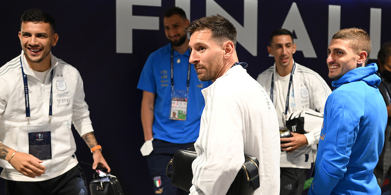 Paredes, Donnarumma, Messi, Verratti e Di María allo stadio Wembley di Londra (Claudio Villa/Getty Images)