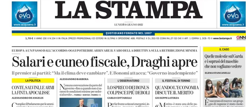 Le prime pagine di lunedì 6 giugno 2022