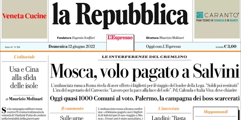 Le prime pagine di domenica 12 giugno 2022